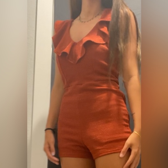 Sparkly Burnt Orange Romper - Picture 2 of 2